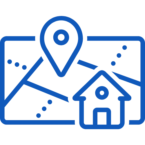 Map pin and house over map